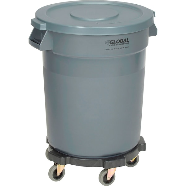Global Industrial Plastic Trash Can with Lid & Dolly, 20 Gallon Gray 240458GYB - main